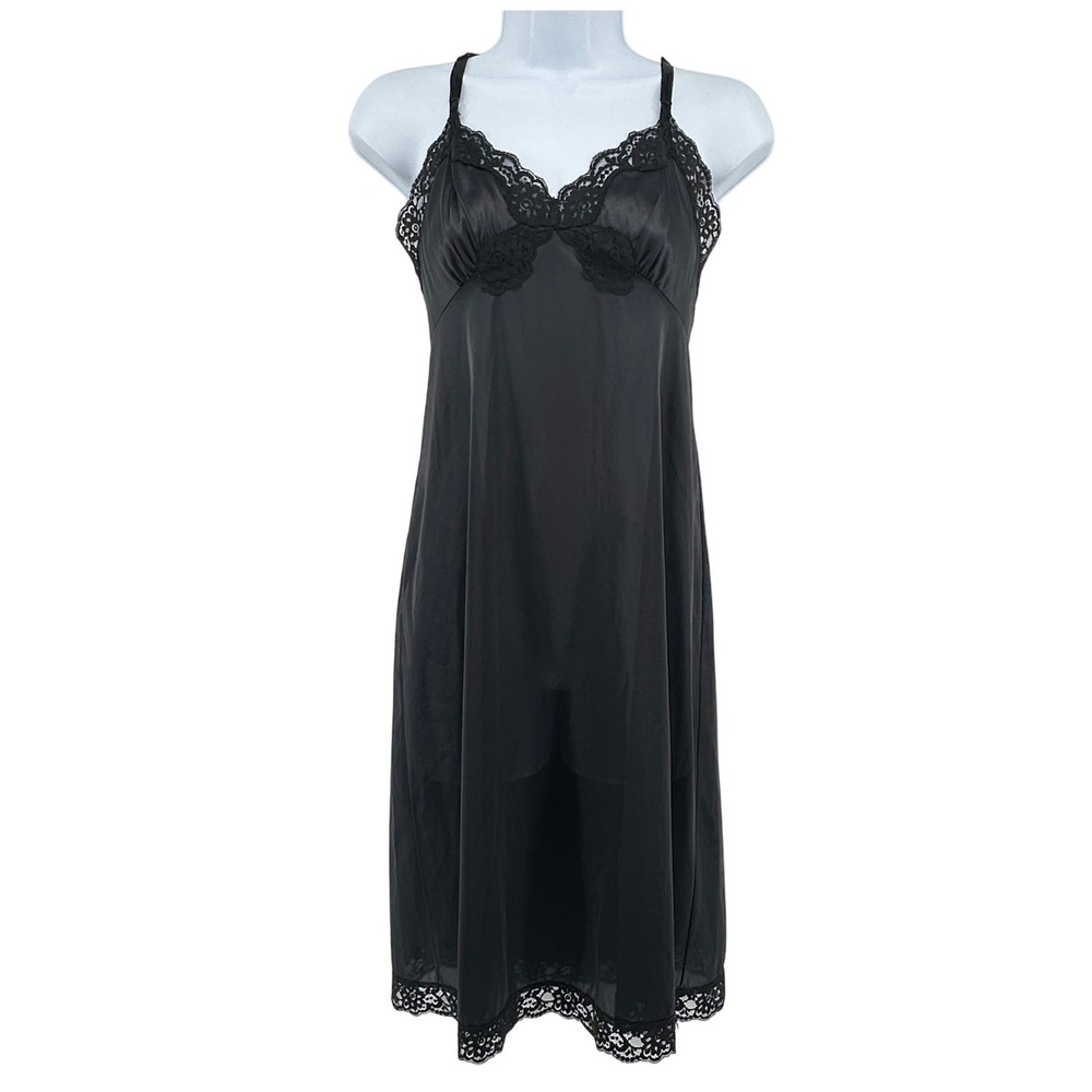 Vassarette Full Slip Dress Lingerie BlackWhimsigoth Grunge Lace VTG Women 36 F